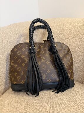 Louis Vuitton Brown Monogram Satchel with Black Braided Handles and Tassels